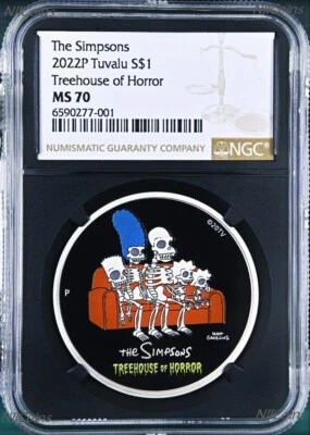 2022 The Simpsons TREEHOUSE OF HORROR $1 1oz Silver COIN NGC MS70 Black Core - Image 1 of 4