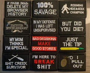 Novelty Morale Patch Funny Word Embroidered Hook or Sew On Patch - Picture 1 of 13