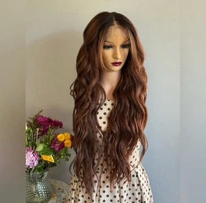 Daily WIG! Long Wavy Ombré Auburn With Highlights Human hair blend, Lace Front - Picture 1 of 6