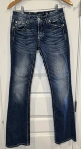 Miss Me Jeans 29 Signature Rise Boot Cut Dark Wash Embellished Pockets - Picture 1 of 21