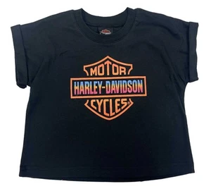 Harley-Davidson Little Girls' Glittery Logo Short Sleeve Boxy Tee, Black - Picture 1 of 1