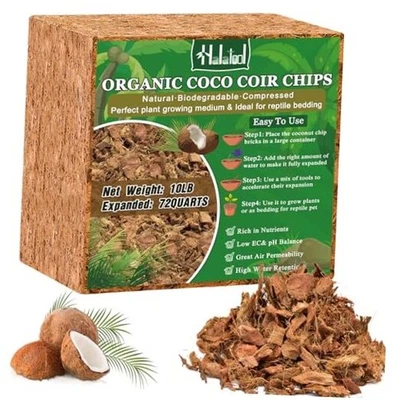  Chips de coco comprimido de 10 lb, 100 % natural orgánico cáscara de coco chips de coco  Foto 1 de 4
