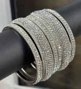 Indian / Asian / Pakistani styled Silver American Diamond Bangles/ Set Of 6 /AD - Picture 1 of 6