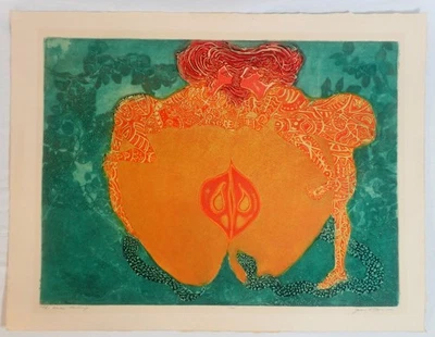 DE COLECCIÓN LESBIANA 1976 FIRMADA PRUEBA ARTISTA GRABADO IMPRESIÓN ARTÍSTICA "EL BESO" Foto 1 de 4