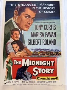 1957 Midnight Story Original 27x41 Movie Poster Film Noir On Linen Tony Curtis - Picture 1 of 10