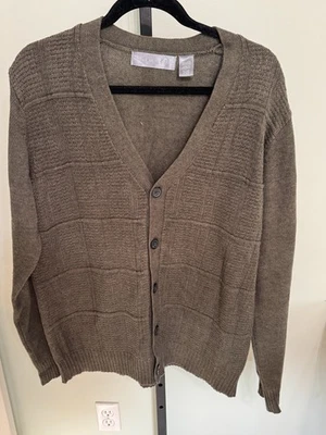 Oscar De La Renta Hombre L Abuelo Cárdigan Verde Marrón Suéter Foto 1 de 4