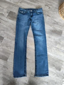 VTG Y2K True Religion Jeans Green Stitch Women’s 26 Low Rise Straight USA Made - Picture 1 of 22