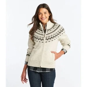L.L. Bean Classic Rag Wool Fair Isle Zip Cardigan - Cream/Black/Gray XL  - Bild 1 von 10