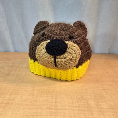 Oso de peluche tejido a mano sombrero infantil oso marrón muñeca recién nacida invierno Foto 1 de 4