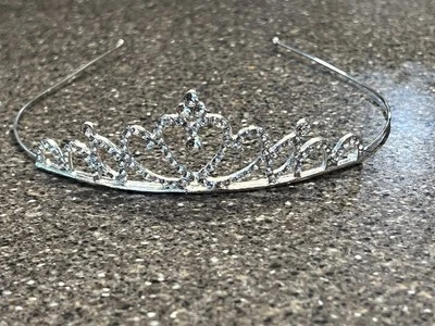 Adult/Child Rhinestone Crown Tiara with Headband Silver Tone - Image 1 of 4