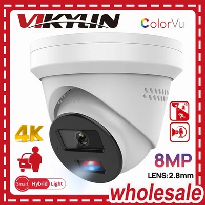 Vikylin 4K 8MP IP Camera Hybrid Light ColorVu+IR 2way Audio Alarm Red Blue Light