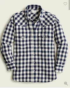 J.Crew Relaxed-fit shirt jacket Sz. S buffalo check indigo ivory cotton - Picture 1 of 7