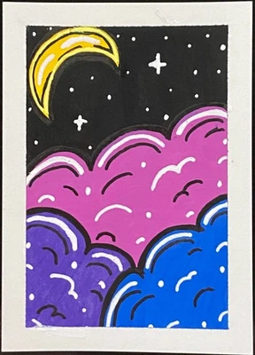 原版ACEO夜空艺术品云收藏品自然ATC油漆小艺术#1 — 第 1/2 张图片