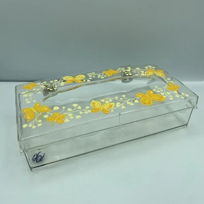 "Caja de pañuelos acrílicos Wolff vintage amarillo naranja mariposa 10"" X 5"" colgante" Foto 1 de 4