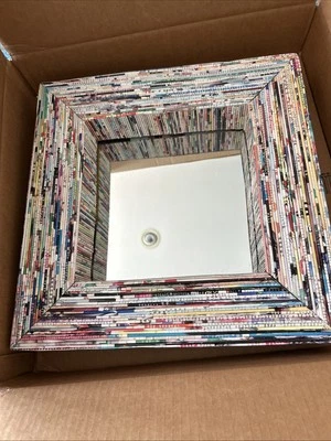 Recycled Magazine Wall Mirror Art 17”, Mirror 10” - Image 1 of 4