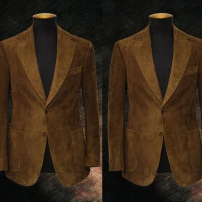 Suede Brown Men's Suits Formal Business Wedding Groom Tuxedo Slim Fit Two Pieces - Image 1 of 4