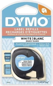 Dymo LetraTag 91331 1/2" x 13 FT Plastic Polyester Tape Thermal Black on White - Picture 1 of 3