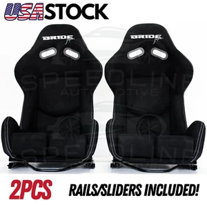 2PCS BRIDE Seats Low Max Racing Black Suede Style Seat Adjustable PAIR - Bild 1 von 2