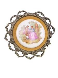 Fragonard Courting Couple Porcelain Medallion Damaged Frame E.A. Riba Co AS-IS - Picture 1 of 4