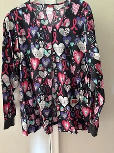 Scrub Jacket Pink Hearts & Ribbons Women’s Medium Used Dickies - Picture 1 of 7