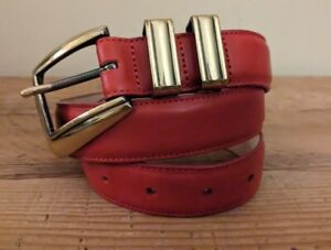 Brighton Vintage 90's Belt Women's Size Medium Red Leather Gold Buckle 35.5"X 1"