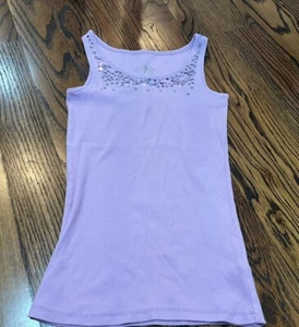 Justice Girls Light Purple Ribbed Tank Top W/ Silver Sequin Neckline - size 14 - Picture 1 of 1