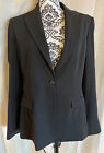 TAHARI Women Blazer 1 button Jacket Black Pinstripe wPockets V-notch Collar 8-10
