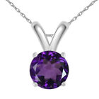 Solitaire Gemstone Pendant 18" Chain Women's 925 Sterling Silver 8mm Round Cut