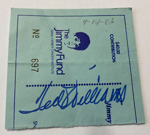 TED WILLIAMS AUTOGRAPH ON A JIMMY FUND CONTRIBUTION RECEIPT/TICKET