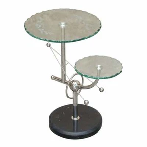 MID CENTURY MODERN ATOMIC SPACE AGE CHROME GLASS & MARBLE SIDE END LAMP TABLE - Picture 1 of 12