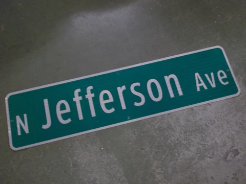 LARGE ORIGINAL N JEFFERSON AV.E Street Sign 48" X 12" White on Green with Border Cover