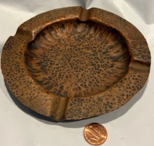Vintage Craftsman Handmade Hammered Copper Ashtray 6" patina dish trinket decor - Picture 1 of 4