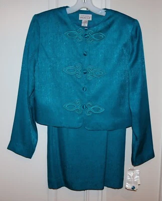 Traje de vestir de dos piezas turquesa 100 % seda Adrianna Papell para mujer - talla 8 - nuevo con etiquetas Foto 1 de 4