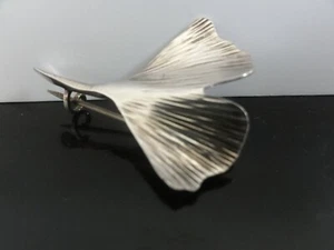 Designer Signed 835 Silver Gingko Biloba Brooch - Long Life Symbol - Picture 1 of 5