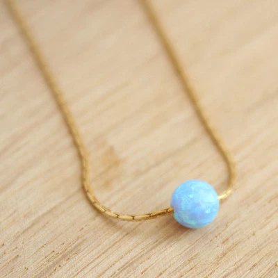 Gargantilha pingente de opala azul laboratório bola ponto contas individuais 8 mm folheada a ouro 18` - Imagem 1 de 4