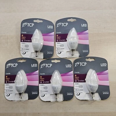 5x TCP LED E14 Small Edison Screw 5 Watt LED Candle Bulb 3000k Warm White (5w) - Image 1 of 4