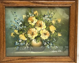 Vintage Nancy Lee signiert weißes Gänseblümchen Blumen verziert Gold Holz gerahmt Ölgemälde - Bild 1 von 8