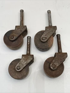 Set of 4 Antique Vtg Wood Caster Wheels Furniture Dresser Chair Wheel - Picture 1 of 8