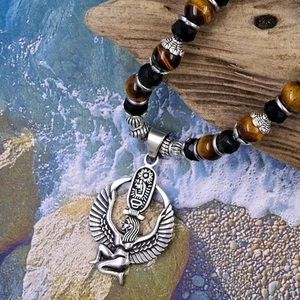 Ägyptische Göttin ISIS Anhänger Sterlingsilber Talisman Perlen Halskette - Bild 1 von 4
