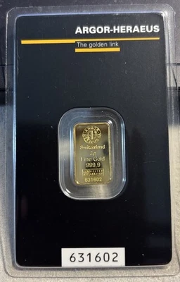 ARGOR-HERAEUS 2 GRAM GOLD BAR 999.9 SEALED IN ASSAY 999.9 SWISS MADE ONLY 1 LEFT - Image 1 of 2