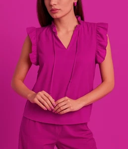 Blusa Nanette Lepore Corbata Cuello Volantes Fucsia Mujer GRANDE Manga Acampanada Nueva Sin Etiquetas - Imagen 1 de 15