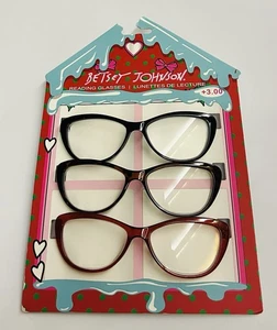 New 3 Pair Betsey Johnson Reading Glasses 3.00 Black Tortoise Red Lunettes - Picture 1 of 12