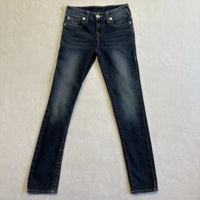 Pantalones de mezclilla True Religion para niñas talla 12 elásticos oscuros ajustados rosa costuras gira mundial Foto 1 de 4