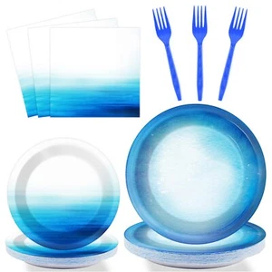 96 Pieces Ocean Sea Party Tableware Set Ocean Waves Party Supplies Sea Theme ... - Picture 1 of 7