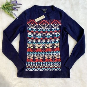 Suéter J Crew Jacquard Fair Isle NUEVO Talla XS Azul Marino Bordado $98 Preppy - Imagen 1 de 7