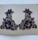 One Pair Purple & Gold Floral Embroidered Appliques/Patches/Sewing/Bridal/Crafts