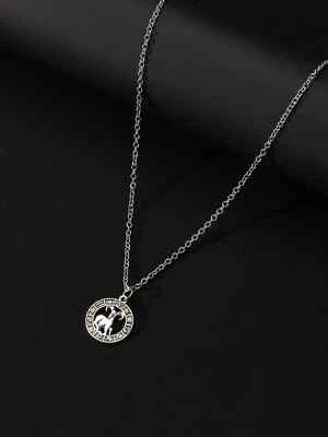 Collana Uomo Ariete simbolo decorato ciondolo rotondo zodiaco colore argento - Immagine 1 di 3