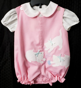 VTG Easter Cat Kitten Romper 12 months Baby Girl Pink Applique Outfit Valentine