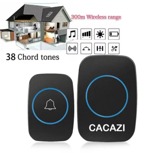 CACAZI Wireless Doorbell, Waterproof Door Bell Chime Kit Alarm for Home, Office - Picture 1 of 8