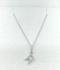10k White Gold 0.05 ctw Diamond Letter R Initial Pendant & 18" Chain - Picture 1 of 4